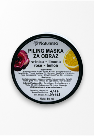 Piling maska za obraz z naravnimi izvlečki vrtnice in limone.